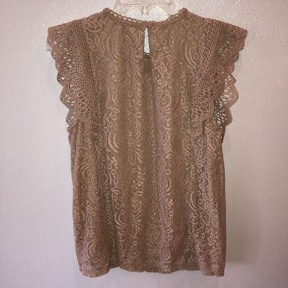 New Cable Gauge Womens Medium Champagne Lace Blouse Boho Top Shirt Size M - Picture 6 of 9